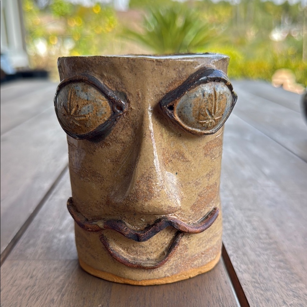 Hand made Studio Pottery Ceramic Face Mug, signed. Very unique!